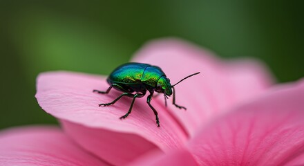 Fototapeta premium Colorful beetle on pink flower