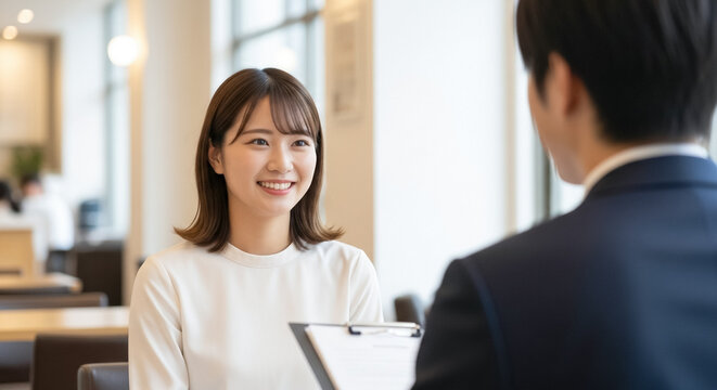 レストラン・カフェの面接を受ける女性