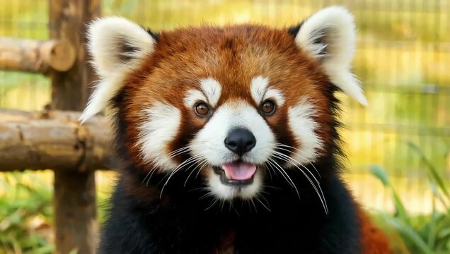 Closeup of a red panda with its distinctive reddishbrown fur white markings and expressive eyes in a natural habitat setting looking directly at the camera