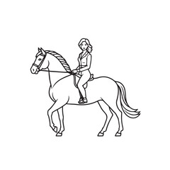 Black and white line art of a beautiful woman with perfect body riding horse elegant minimalist illustration