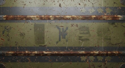 Fototapeta premium Grungy industrial metallic surface with weathered paint and riveted detail aged look