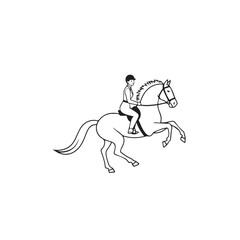 Black and white line art of a beautiful woman with perfect body riding horse elegant minimalist illustration