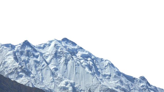 Rakaposhi Mountain in Gilgit Isolated on a White Background with Copy Text Space. Majestic Landscape Element for Travel Posters, Cultural Themes, and Nature-Inspired Designs. PNG File