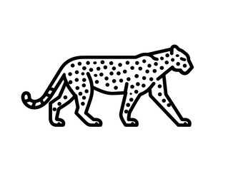 Fototapeta premium Black and white minimal monochrome leopard line art on alpha background