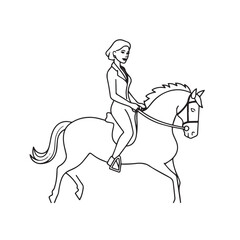 Black and white line art of a beautiful woman with perfect body riding horse elegant minimalist illustration