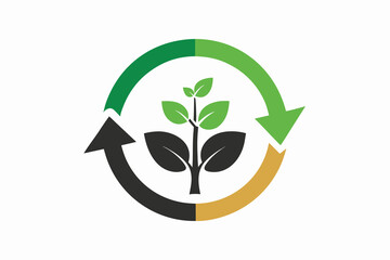 Green plant growth cycle arrow icon on white background Keywords: growth, cycle, plant, seedling