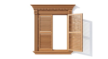 Ornate Wooden Window with Open Shutters, Classic Architectural Detail