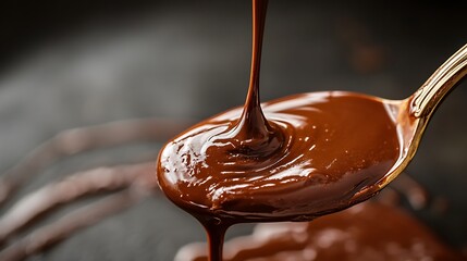 Melted milk chocolate poured out of a spoon