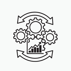 Business Efficiency Concept – Interlocking Gears with Bar Graph and Cycle Arrows