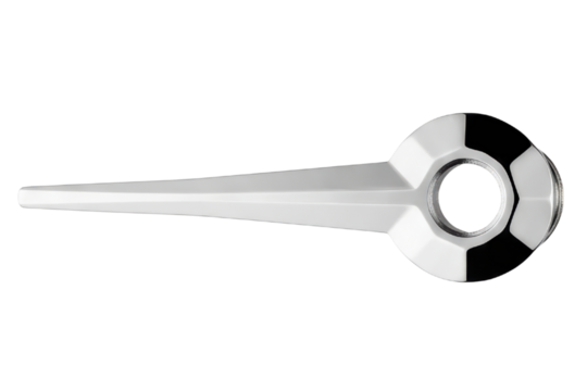 Sleek chrome-plated metal diverter handle for a shower system on a transparent background