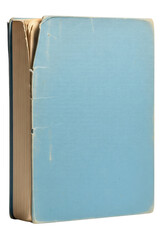 Naklejka premium Old vintage hardcover book with a blank weathered blue cover on a transparent background