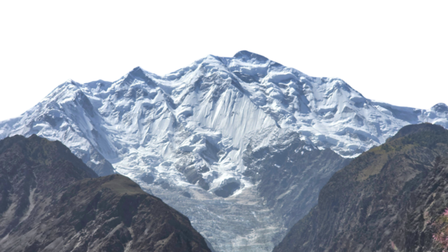 Rakaposhi Mountain in Gilgit Isolated on a White Background with Copy Text Space. Majestic Landscape Element for Travel Posters, Cultural Themes, and Nature-Inspired Designs. PNG File