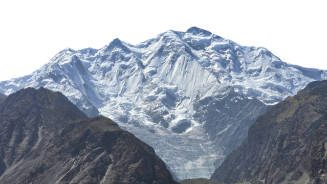 Rakaposhi Mountain in Gilgit Isolated on a White Background with Copy Text Space. Majestic Landscape Element for Travel Posters, Cultural Themes, and Nature-Inspired Designs. PNG File