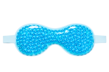 Blue cooling gel bead eye mask for relaxing spa beauty therapy on a transparent background