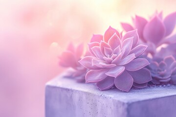 Close-up of delicate purple succulents in a soft, sunlit setting.