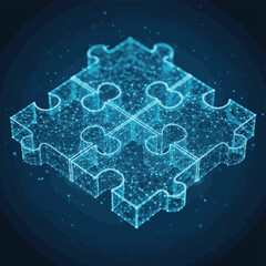 Tech Connectivity Icon – Futuristic Puzzle Pieces in Network Grid Style