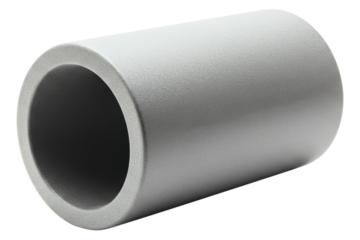 Gray foam pipe insulation sleeve with a textured surface on a transparent background
