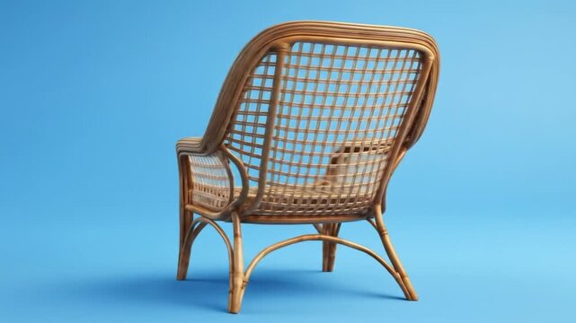 Elegant rattan chair against a vibrant blue backdrop, showcasing modern design and comfort