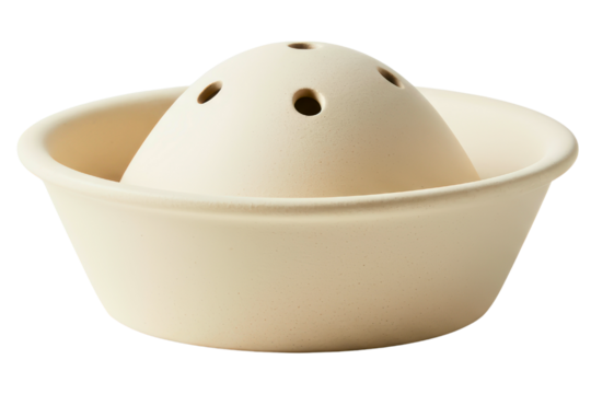 Minimalist ceramic manual citrus juicer for lemons and oranges on a transparent background