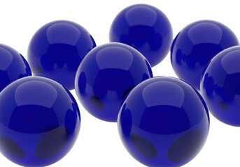 Pristine sapphire blue polished glass spheres, perfectly spherical, flawless, isolated on transparent background with copy space, studio product photography, minimalist still life, concept of valuable