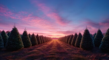 pine forest, majestic trees, symmetry, winding path, vibrant sunset sky, serene atmosphere, cinematic mood, dreamlike landscape, ethereal lighting, painterly style, lush vegetation, atmospheric haze, 