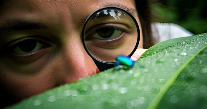 Exploring the Microscopic World: A Curious Gaze at Nature Through a Magnifying Glass with an insect