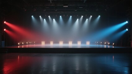 Obraz premium Modern Stage Background with Dual Color Lighting Red and Blue for Music Festival Dance Party or Live Show