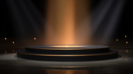 Spotlight shining on an elegant stage with layered platforms and atmospheric lighting for a dramatic performance setting