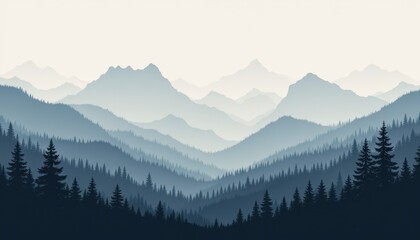Obraz premium Majestic mountain landscape, towering peaks and lush pine forests in harmony serene