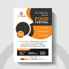 Obraz premium Food Festival Flyer Template. Restaurant Flyer Template. Restaurant Promotion Poster Design. Modern Fast Food Menu and Home Delivery Layout. 