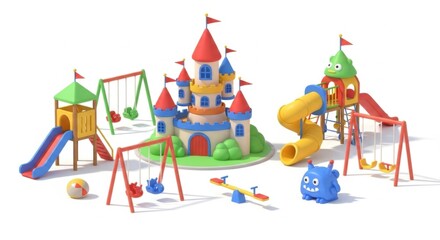 Colorful Plastic Playground Set with Castle Slides Swings and Toys for Children