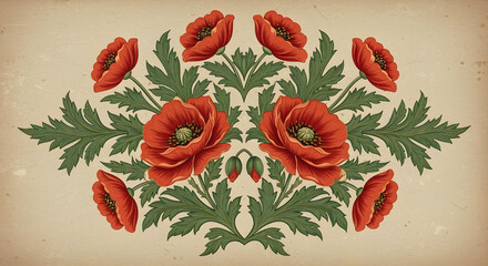 Rustic Floral Wallpaper Pattern - Vintage Red Flower Motif on Aged Paper

