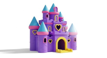 Colorful Plastic Toy Castle in Purple Pink and Blue with Heart Windows for Children's Playroom or Nursery