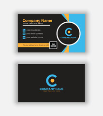 Vibrant Modern Business Card Template in Black, Blue, and Orange with QR Code Space and Clean Layout