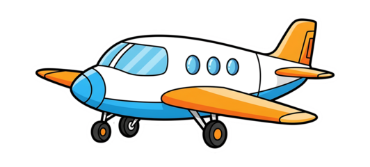 Cartoon airplane with blue and orange accents isolated on transparent background