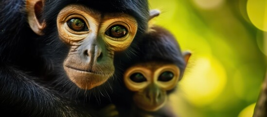 a pair of baby colobus monkeys, soft focus, bokeh background, cinematic lighting, detailed eyes, wildlife photography, high resolution, professional
