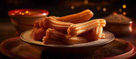 a plate of freshly baked bread, warm and golden, with a side of delicious butter, set against a cozy, firelit background, creating a inviting and comforting scene.
