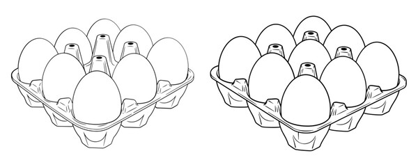 Vector art of ten eggs in a carton, coloring page for kids, vector illustration, simple design