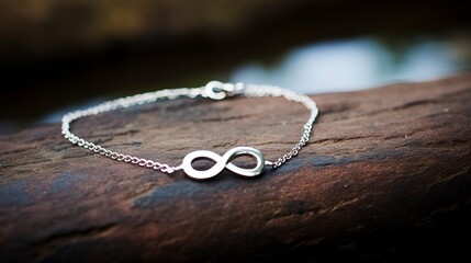 A photo of a silver infinity anklet.