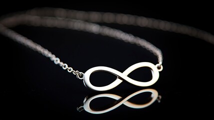 A photo of a silver infinity necklace.
