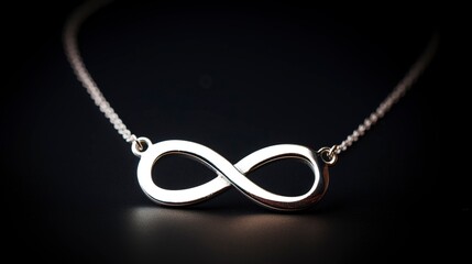 A photo of a silver infinity necklace. ,