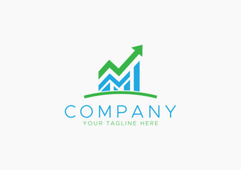 Financial Business Growth Logo, Upward Arrow on Bar Chart, Investment and Success Icon
