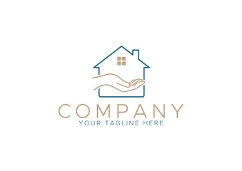 Minimalist Line Art House on Hand Logo, Home Care, Insurance, Shelter, or Community Service Brand Vector
