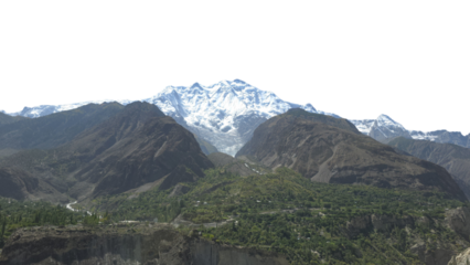Rakaposhi Mountain in Gilgit Isolated on a White Background with Copy Text Space. Majestic Landscape Element for Travel Posters, Cultural Themes, and Nature-Inspired Designs. PNG File