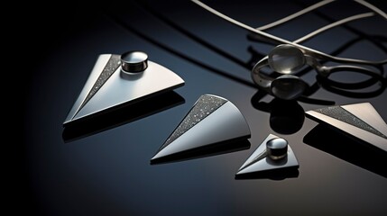 A photo of a sleek geometric silver jewelry set.