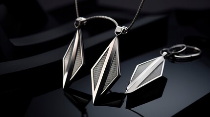 A photo of a sleek geometric silver jewelry set.