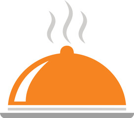 Orange Cloche Food Tray Logo with Steam, Symbol for Restaurant, or Hotel Culinary Brand Icon Vector