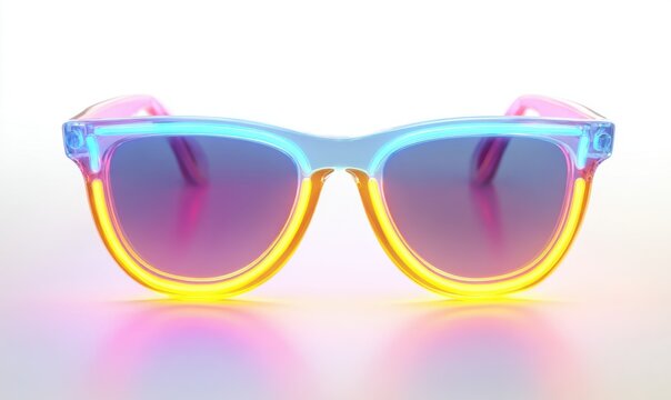 Vibrant, colorful sunglasses against a soft white background