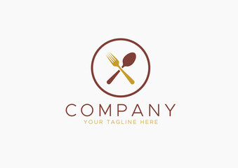 Crossed Fork and Spoon Logo Design in Circle - Classic Symbol for Restaurant, or Culinary Service Brand Vector Icon