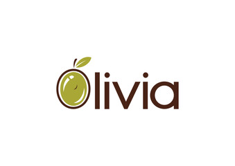 Modern Olivia Wordmark Logo with Green Olive Fruit Icon, Ideal for Olive Oil